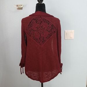 No Boundaries wine colored lace back cardigan